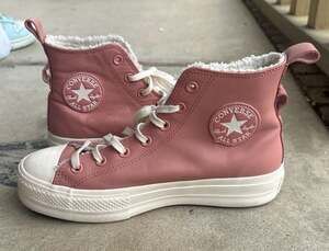 Converse Chuck Taylor All Star Lift Platform Sherpa Lined Leather High Top Pink